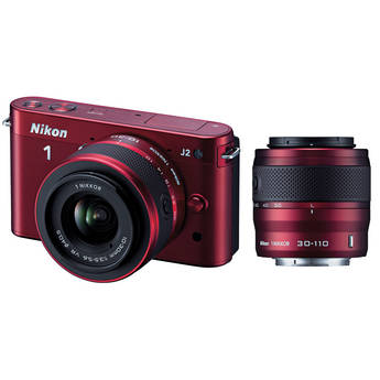 Nikon 1 J2 Mirrorless Digital Camera with 10-30mm & 30-110mm Lens (Red)